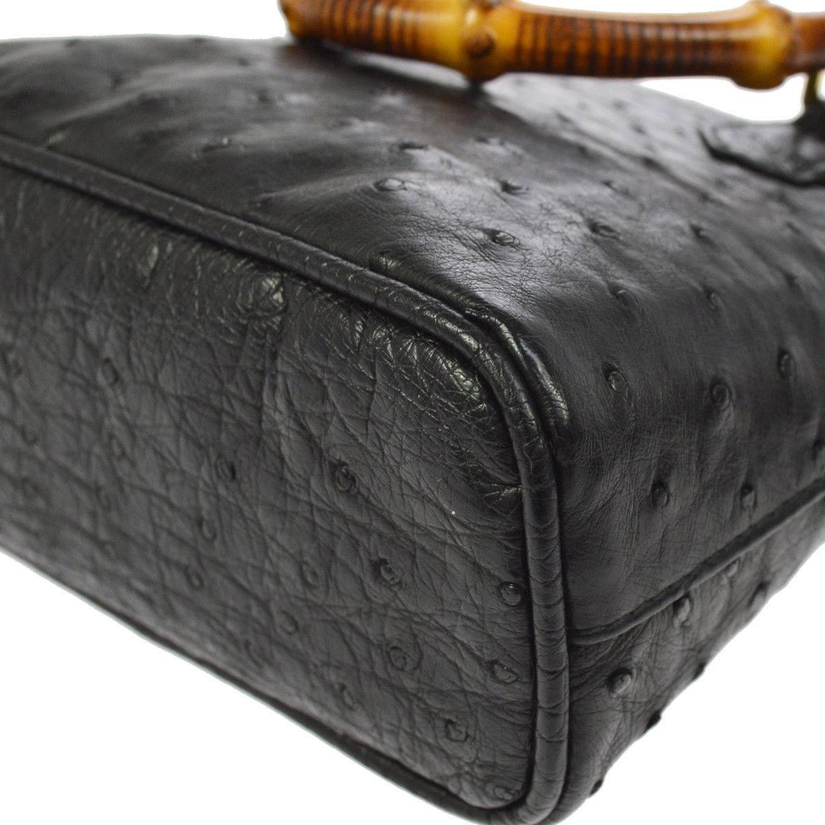 GUCCI Black Ostrich Leather Bamboo Gold Mini Top Handle Satchel Shoulder Bag 1