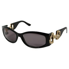Gucci Black Oval Crystal Embellished Horsebit Sunglasses