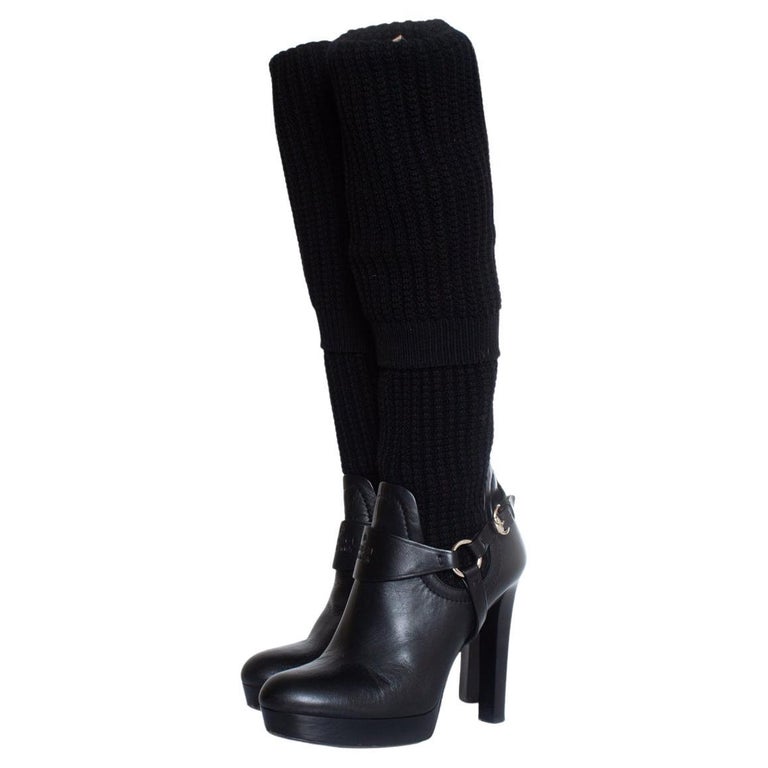 Gucci, bottes chaussettes noires au dessus du genou En vente sur