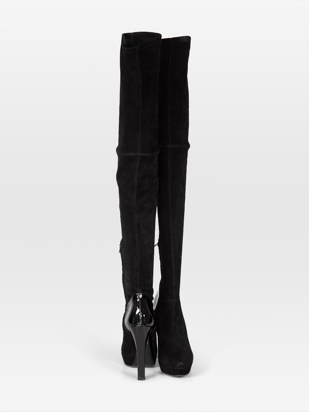 Noir Gucci Black Over The Knee Platform Suede Boots Size IT 37.5 en vente