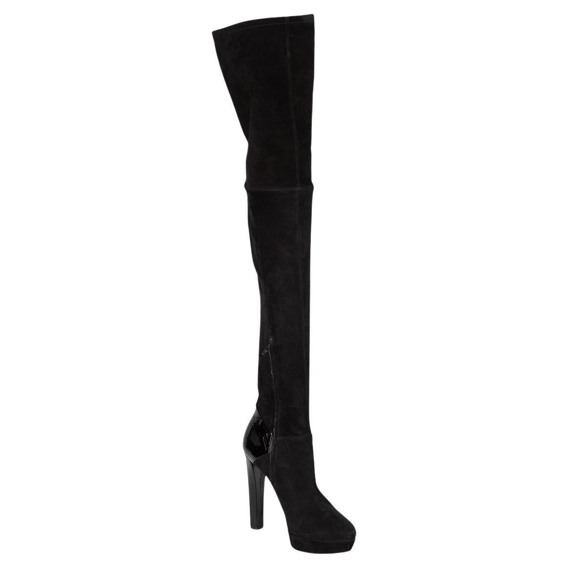 Gucci Black Over The Knee Platform Suede Boots Size IT 37.5