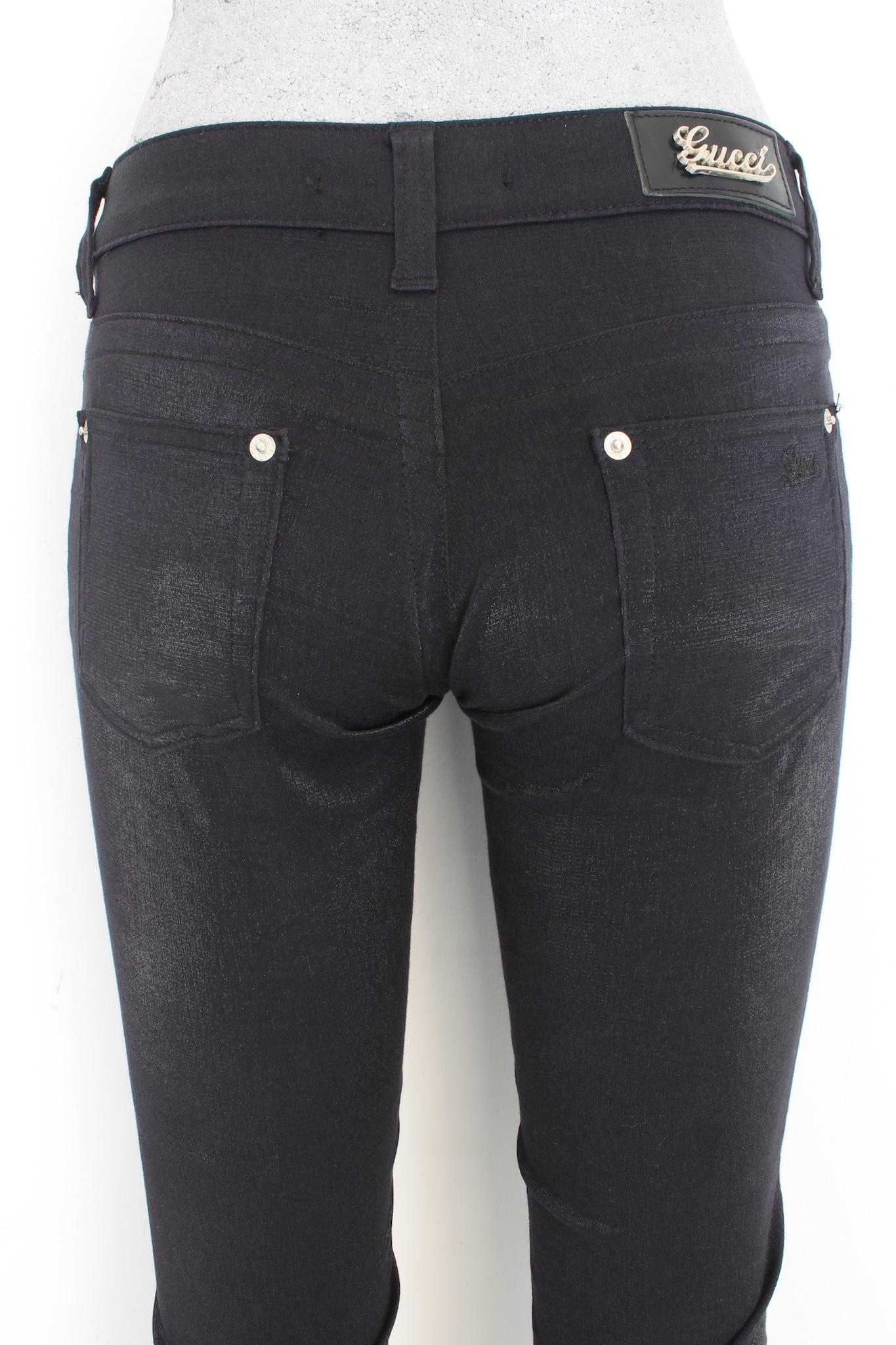 Gucci Black Pamuk Lurex Capri Jeans Pants 2000s  For Sale 1