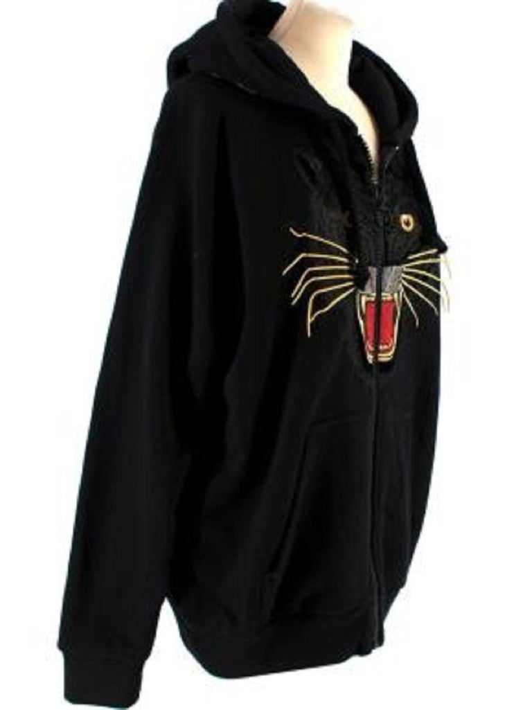 Gucci Black Panther Floral Embroidered Zip Up Hoodie For Sale at