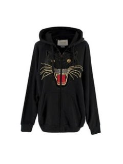 Gucci Black Panther Floral Embroidered Zip Up Hoodie
