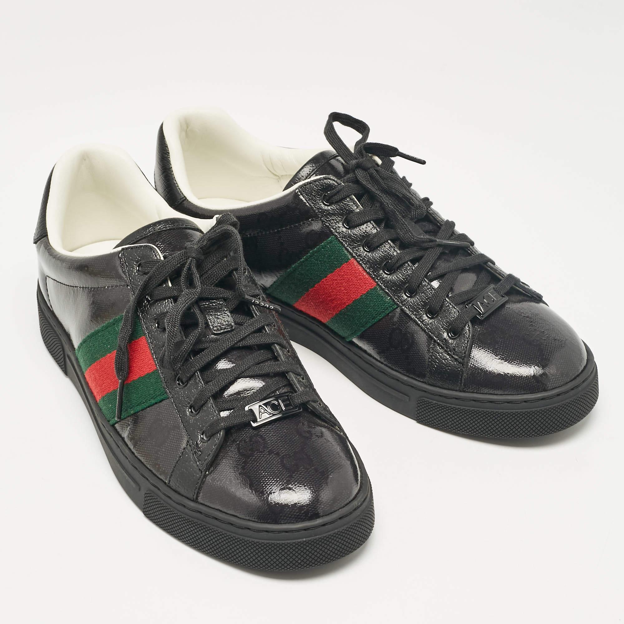 Men's Gucci Black Patent and Leather Ace Lace Up Sneakers Size 41