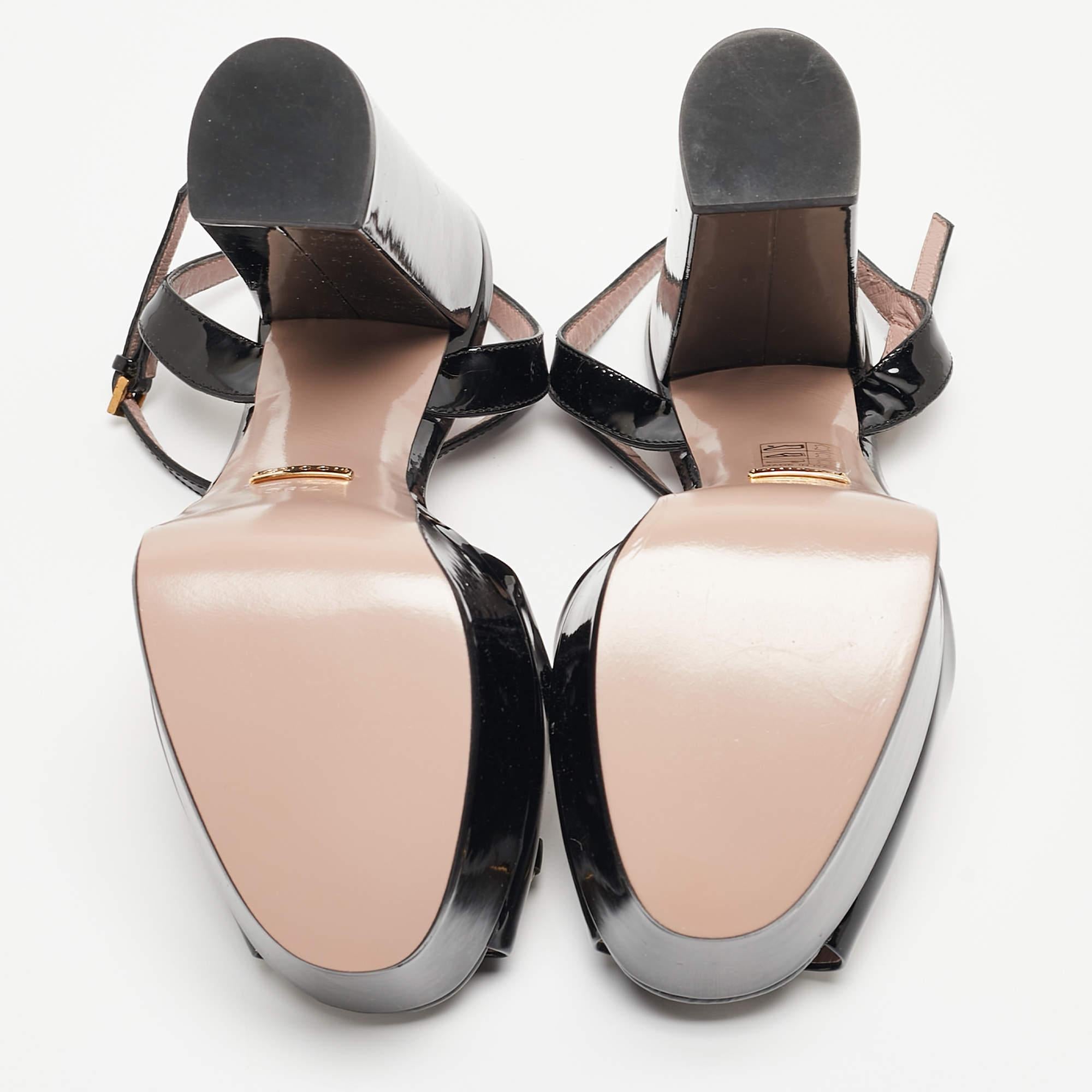 Gucci Black Patent Claudie Ankle Strap Sandals Size 36.5 1
