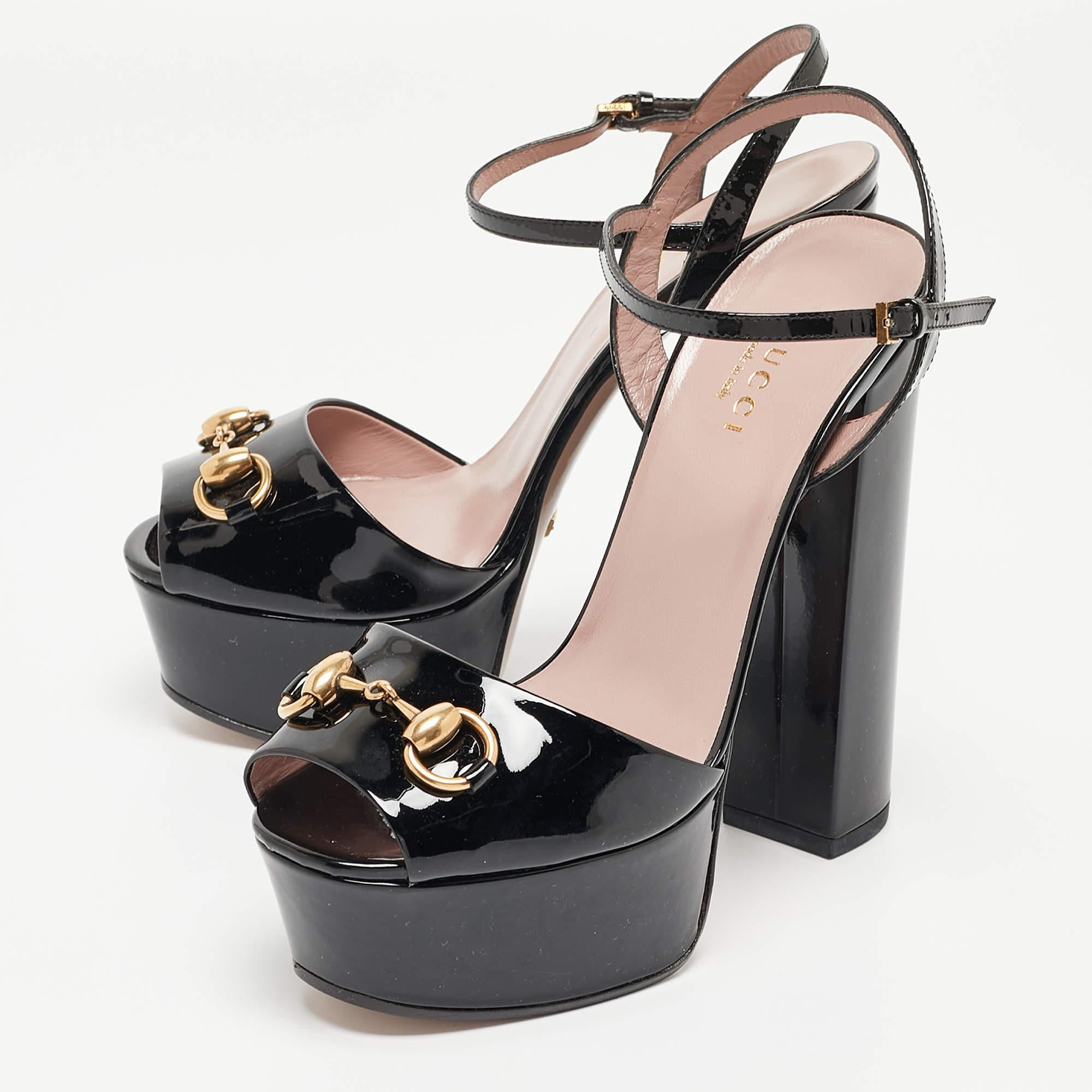 Gucci Black Patent Claudie Ankle Strap Sandals Size 36.5 2