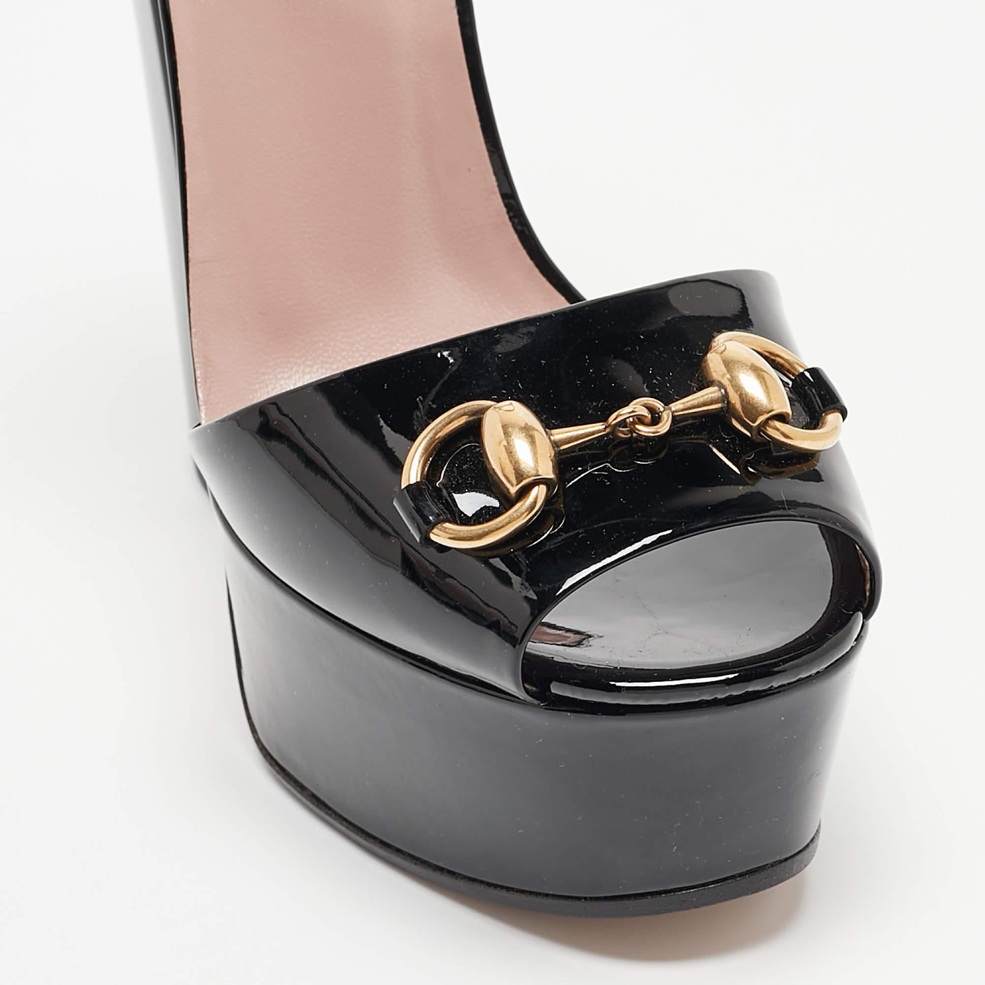 Gucci Black Patent Claudie Ankle Strap Sandals Size 36.5 4