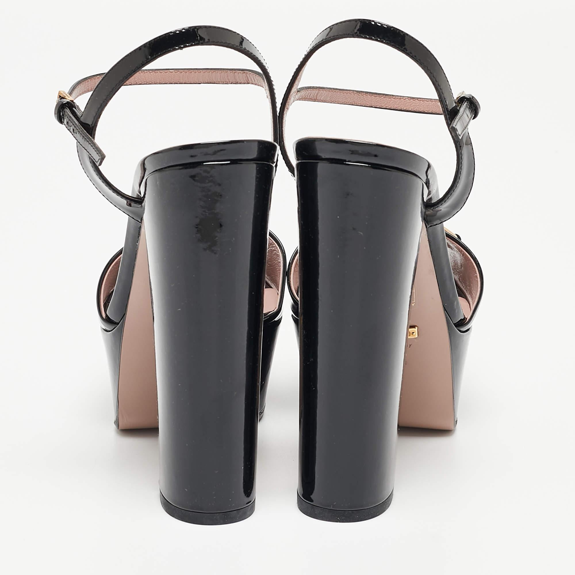 Gucci Black Patent Claudie Ankle Strap Sandals Size 36.5 5