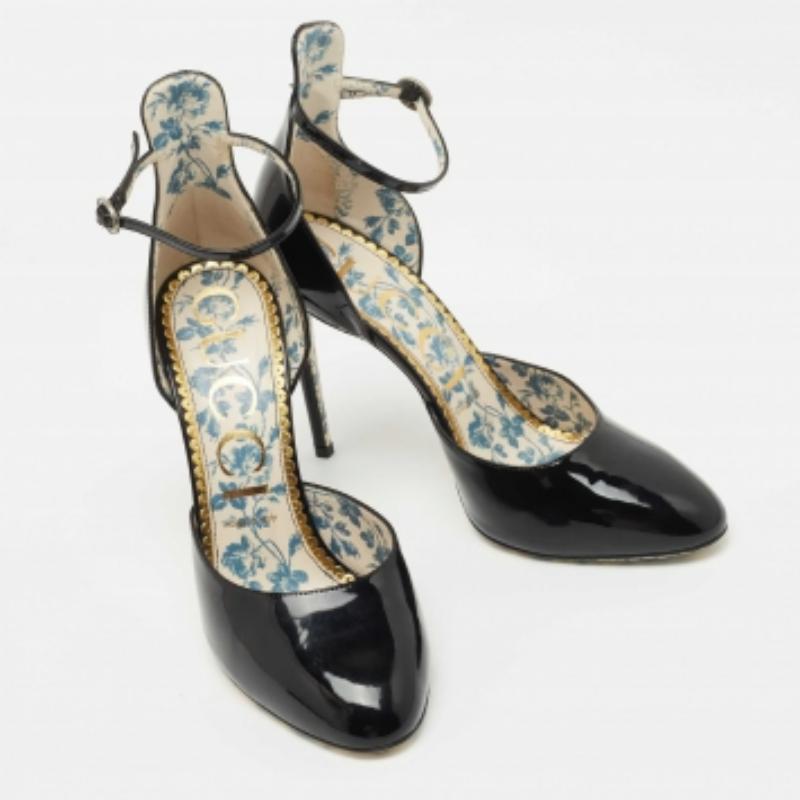 Bombas con correa al tobillo Gucci Black Patent Daisy Talla 40 Negro en venta