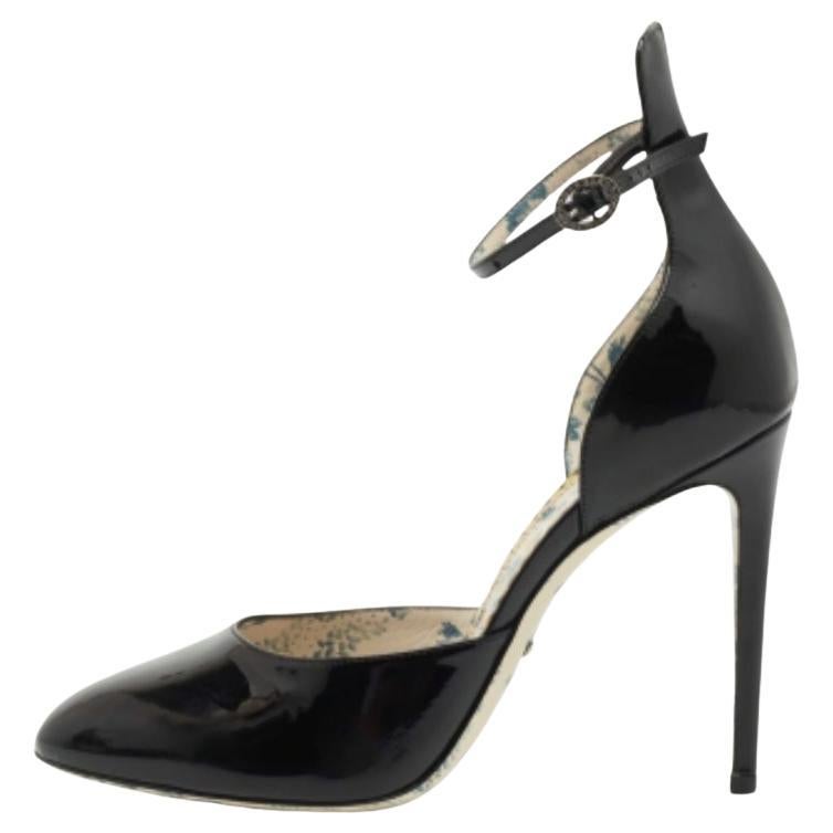 Bombas con correa al tobillo Gucci Black Patent Daisy Talla 40 en venta