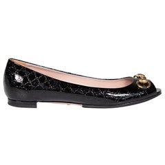 Gucci Black Patent Horsebit Supreme GG Flats Size IT 37
