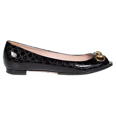 Gucci Black Patent Horsebit Supreme GG Flats Size IT 37