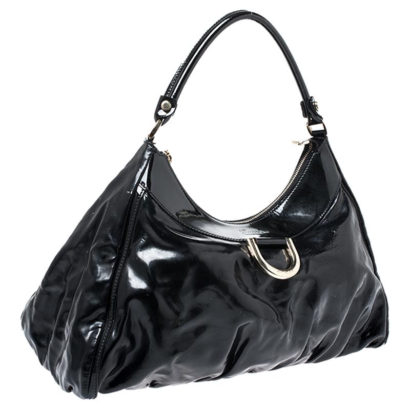 Women's Gucci Black Patent Leather Abbey D-Ring Shoulder Bag