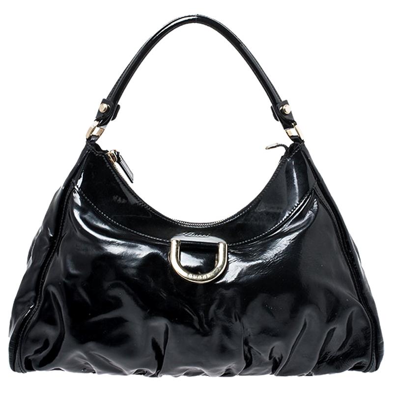 Gucci Black Patent Leather Abbey D-Ring Shoulder Bag