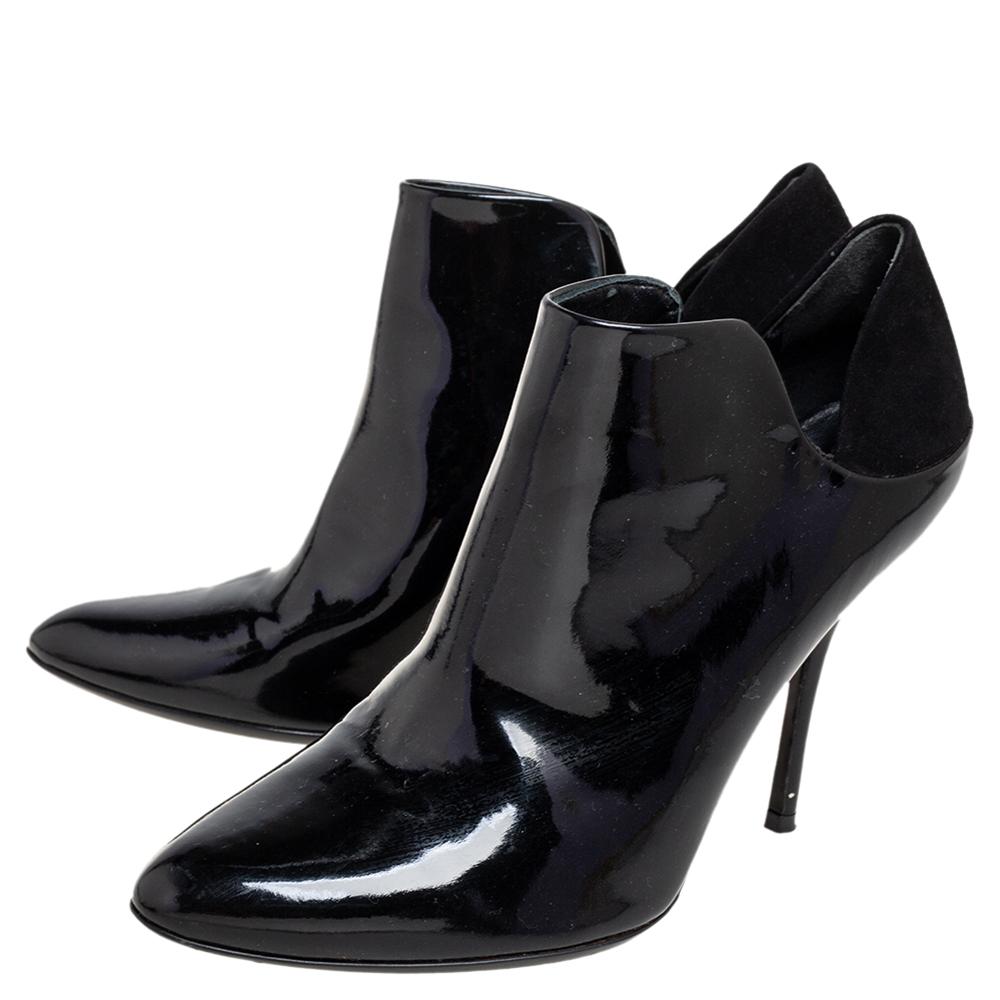 Gucci Black Patent Leather and Suede Ankle Booties Size 39.5 1