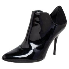 Gucci Black Patent Leather and Suede Ankle Booties Size 39.5