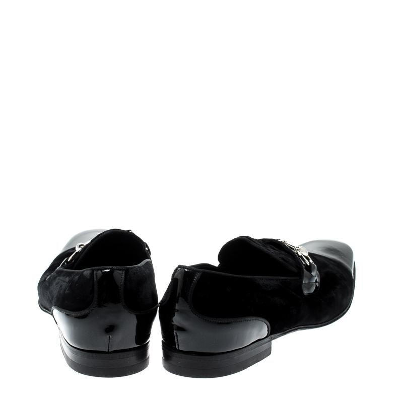Gucci Black Patent Leather And Velvet Horsebit Loafers 40.5 In Good Condition In Dubai, Al Qouz 2
