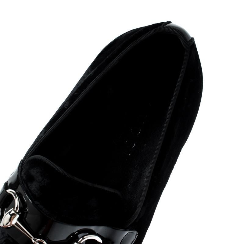 Gucci Black Patent Leather And Velvet Horsebit Loafers 40.5 1