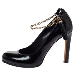 Gucci Black Patent Leather Ankle Strap Tassel Pumps Size 38.5