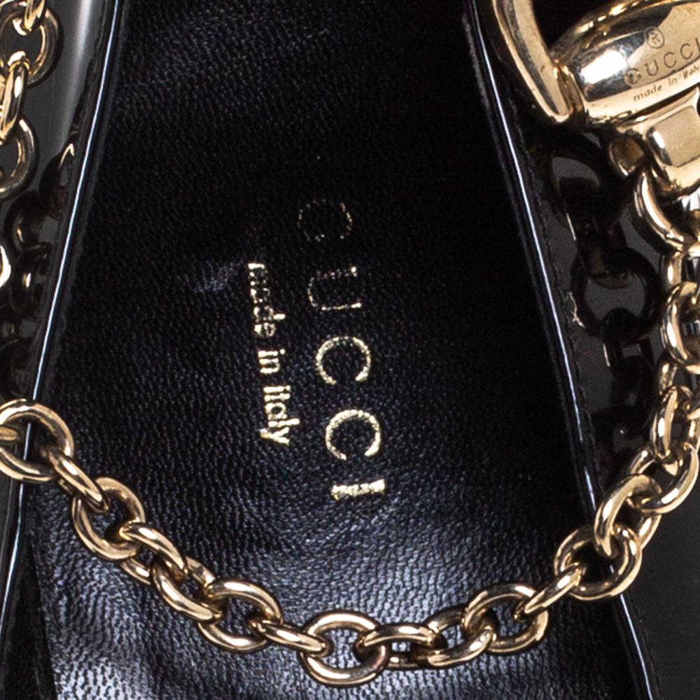 Gucci Black Patent Leather Ankle Strap Tassel Pumps Size 39 1