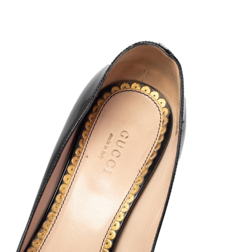 Gucci Black Patent Leather Arille Pearl Pumps Size 37 2