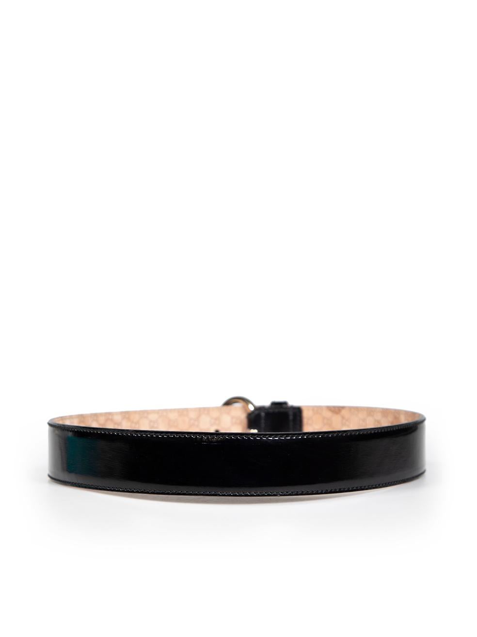 Gucci Black Patent Leather Bamboo Horsebit Belt In Good Condition In London, GB