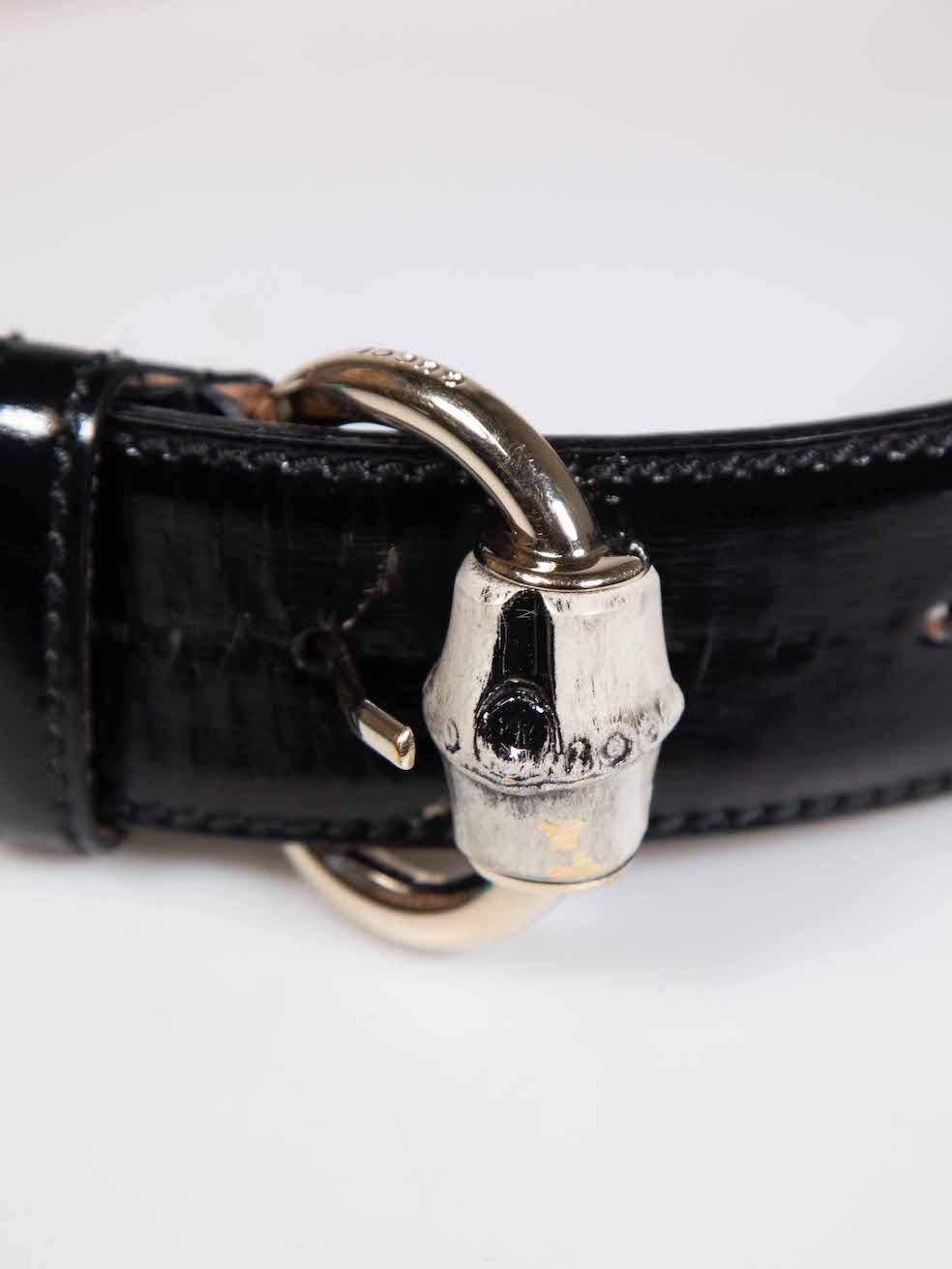 Women's Gucci Black Patent Leather Bamboo Horsebit Belt