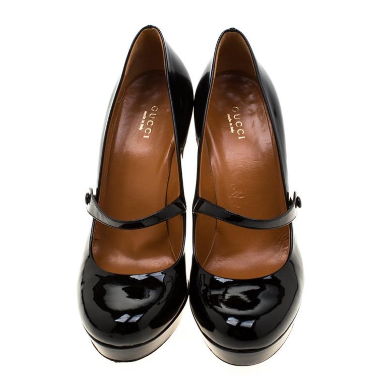 Gucci Black Patent Leather Betty Mary Jane Platform Pumps Size 39.5 at ...