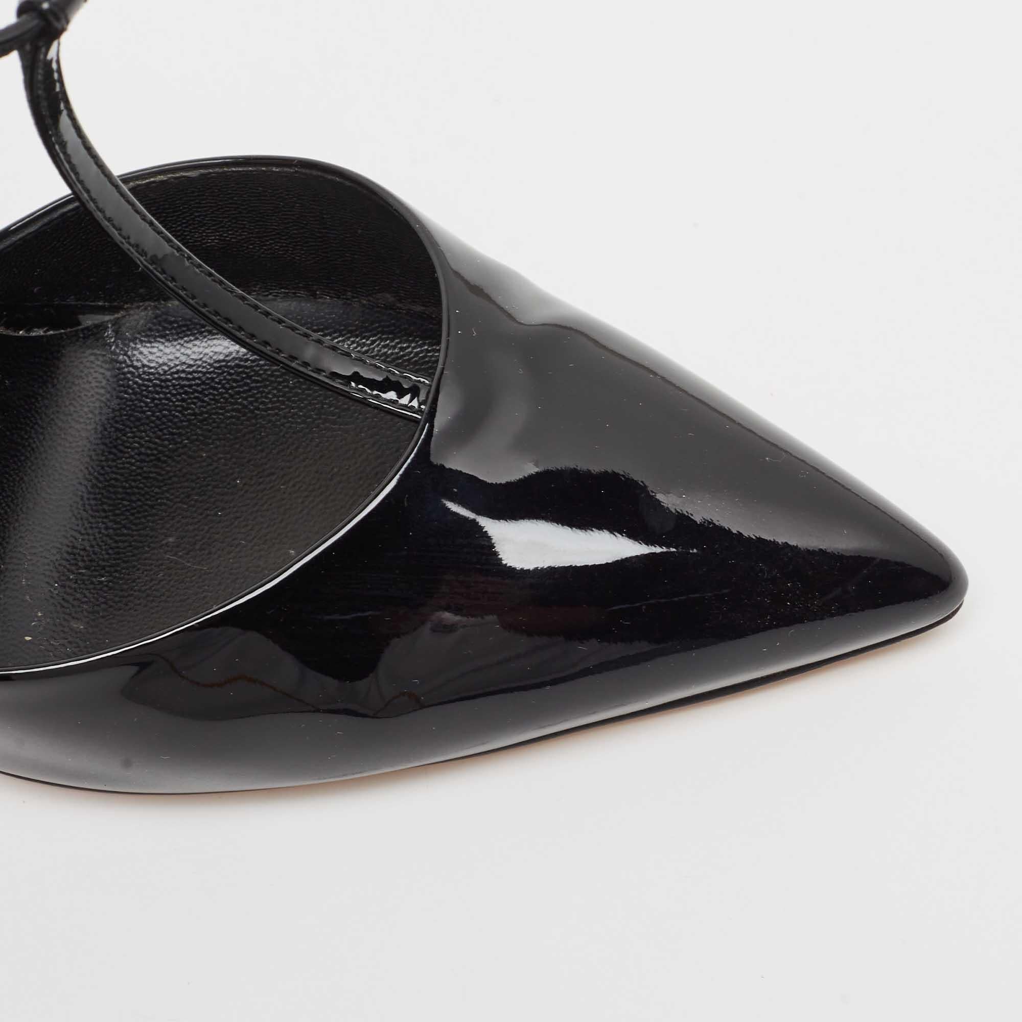 Gucci Beverly T-Riemen-Pumps aus schwarzem Lackleder in Schwarz, Größe 37,5 im Angebot 4
