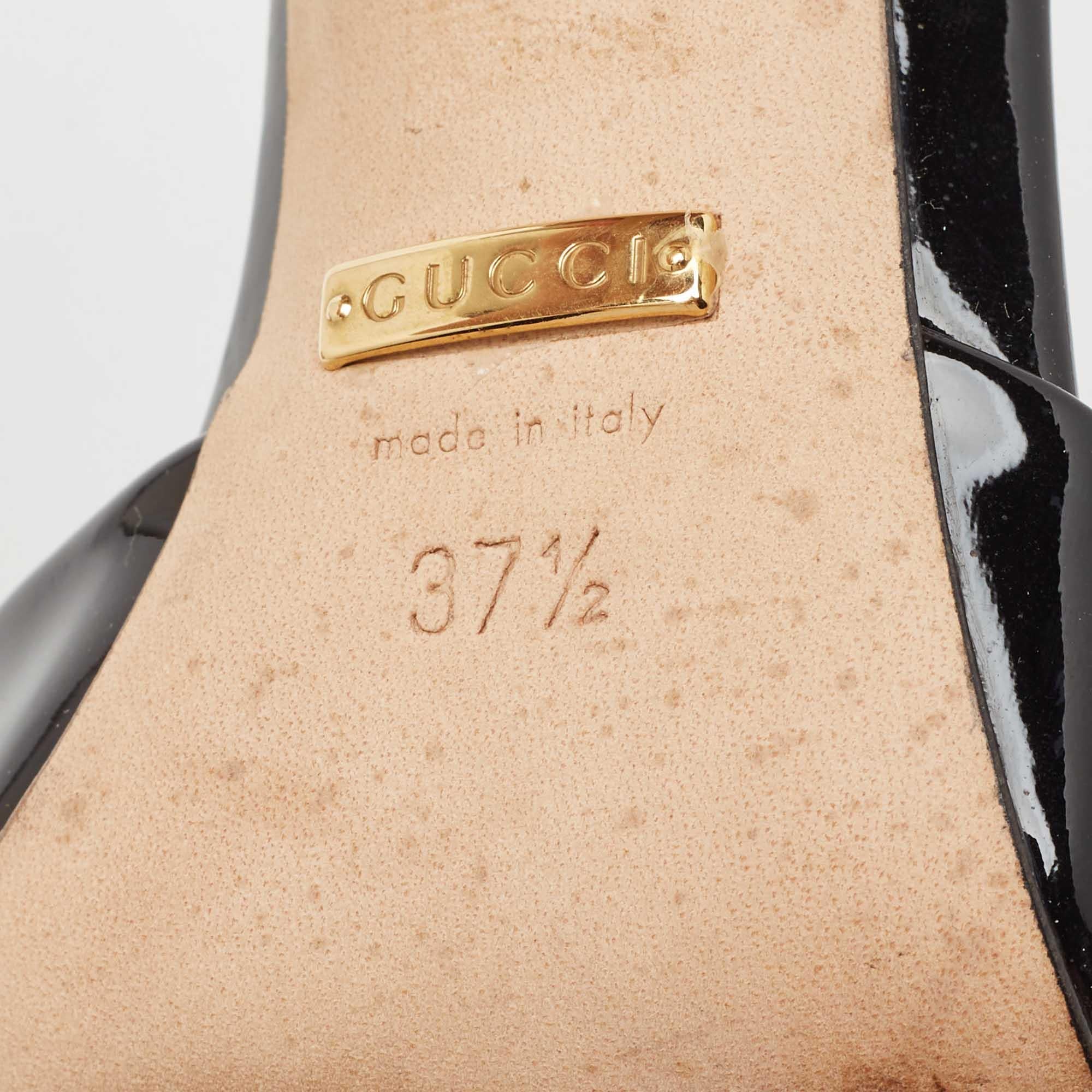 Gucci Beverly T-Riemen-Pumps aus schwarzem Lackleder in Schwarz, Größe 37,5 im Angebot 5