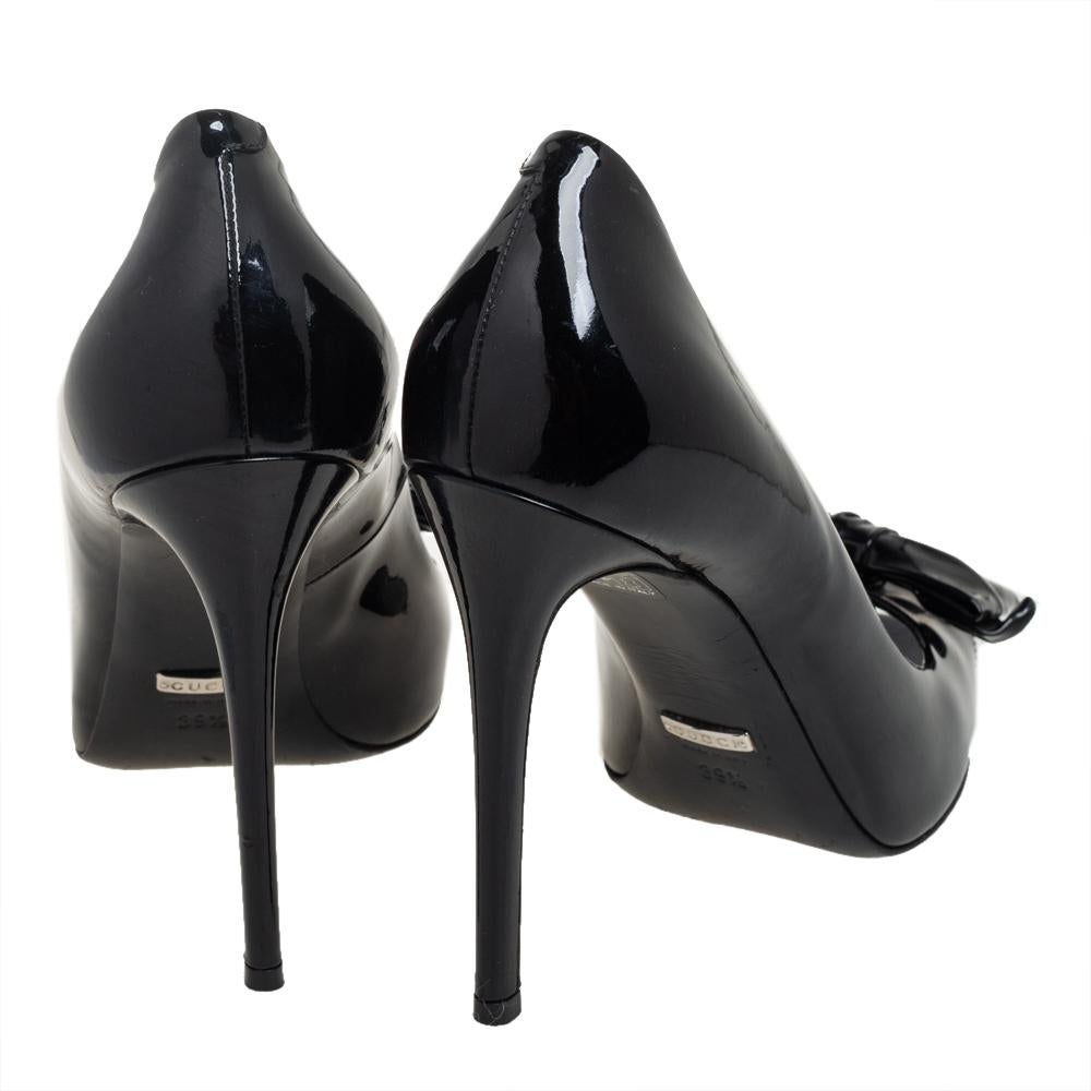 Gucci Black Patent Leather Bow Peep Toe Pumps Size 39.5 2