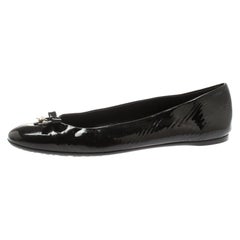 Gucci Black Patent Leather Buckle Bow Detail Ballerina Flat Size 39.5