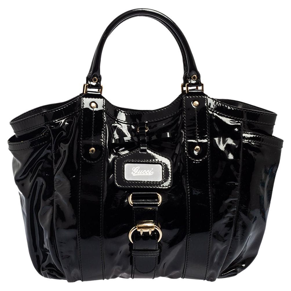 Gucci Black Patent Leather Large Hysteria Tote For Sale at 1stDibs