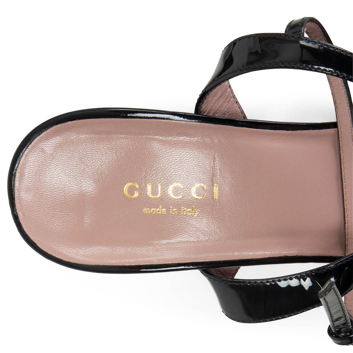 Black GUCCI black patent leather CLAUDIE Platform Sandals Shoes 38
