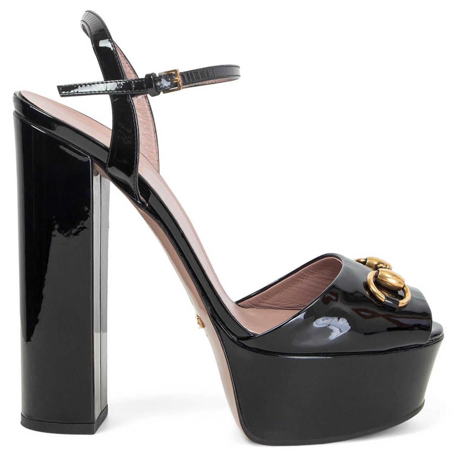 GUCCI black patent leather CLAUDIE Platform Sandals Shoes 38 at 1stDibs