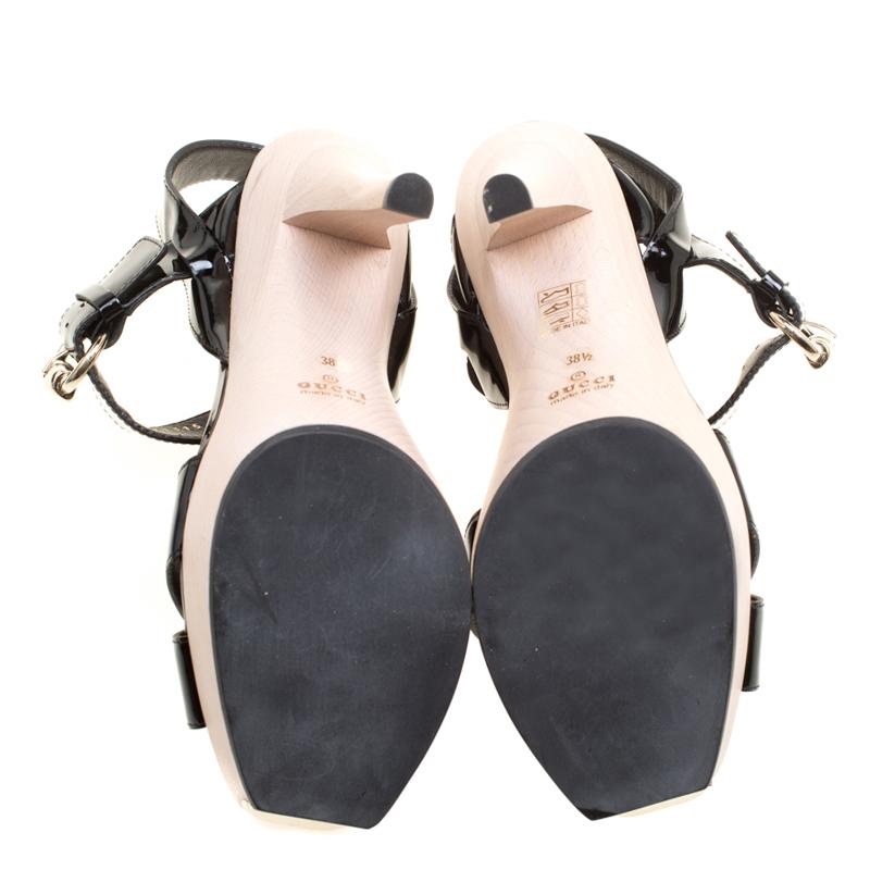 Women's Gucci Black Patent Leather Criss Cross Ankle Strap Sandals Size 38.5