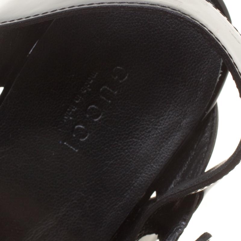 Gucci Black Patent Leather Criss Cross Ankle Strap Sandals Size 38.5 1