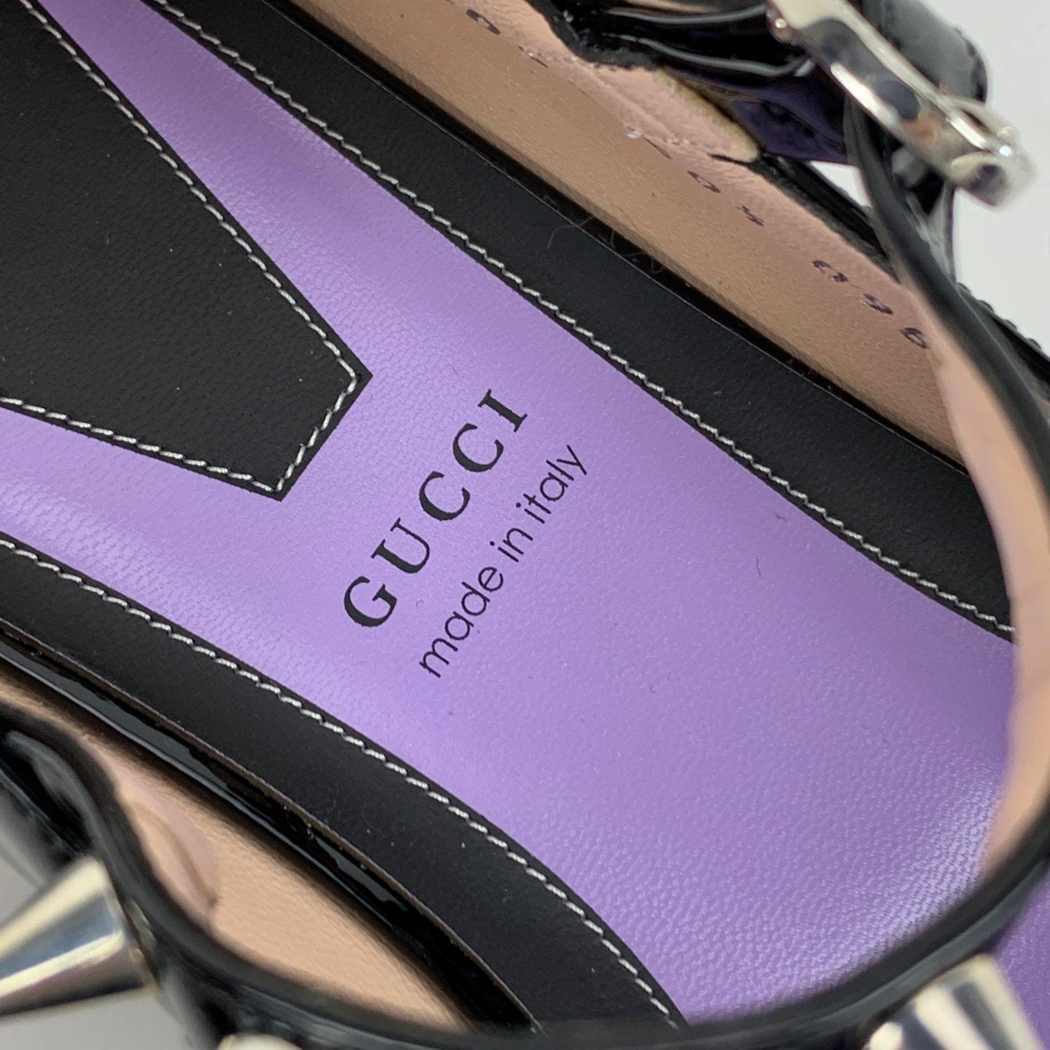 Gucci Black Patent Leather Crystal Bow Spike Sadie Mary Jane Size 40.5 In New Condition In Rome, Rome