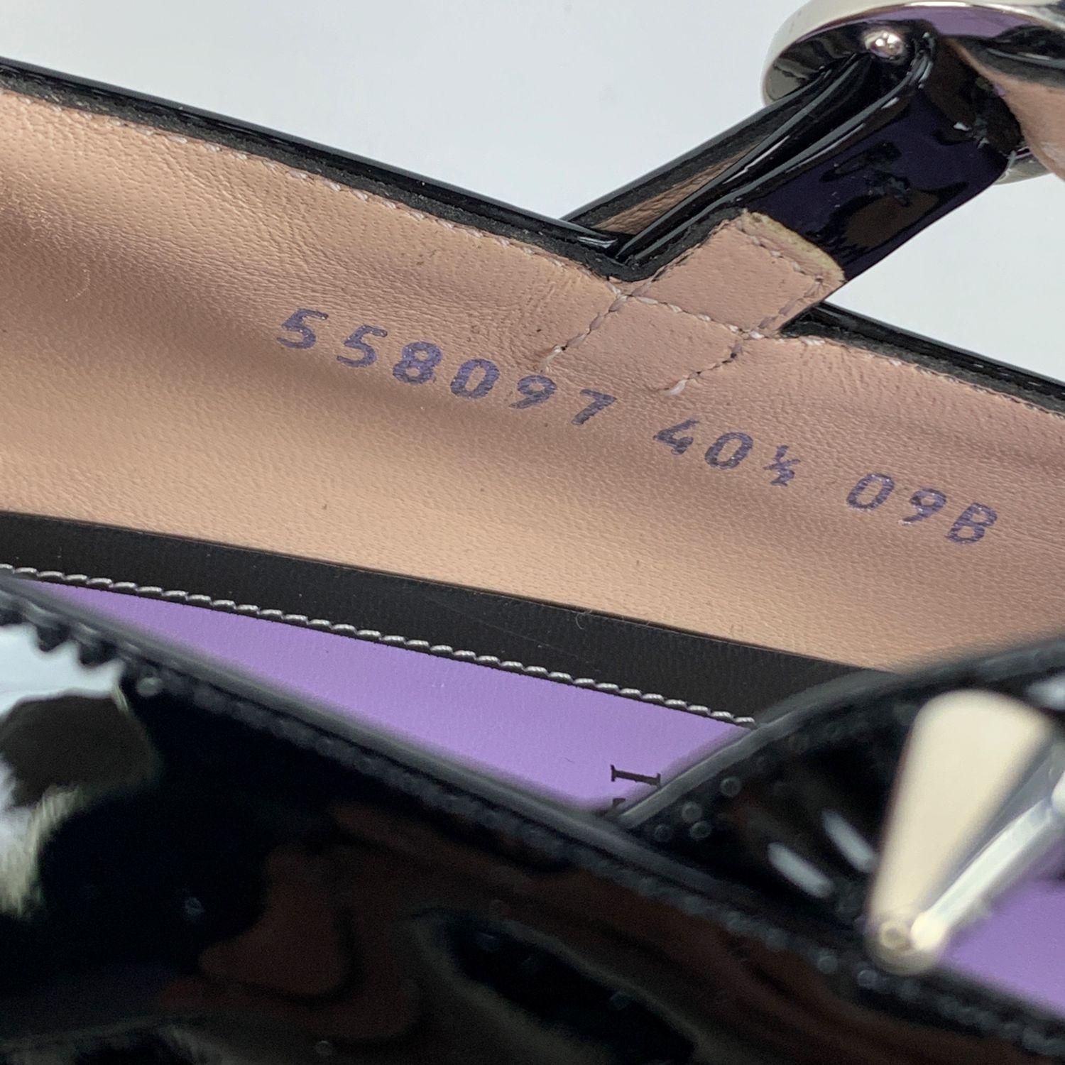 Women's Gucci Black Patent Leather Crystal Bow Spike Sadie Mary Jane Size 40.5
