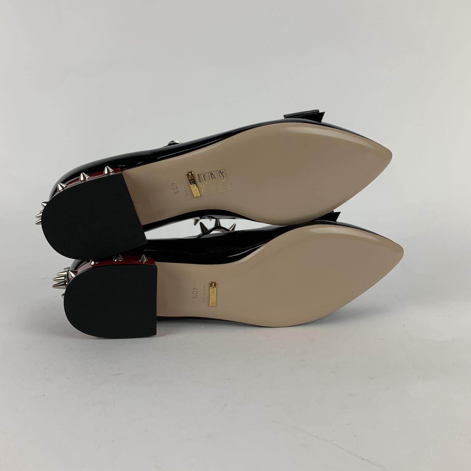 Gucci Black Patent Leather Crystal Bow Spike Sadie Mary Jane Size 40.5 2