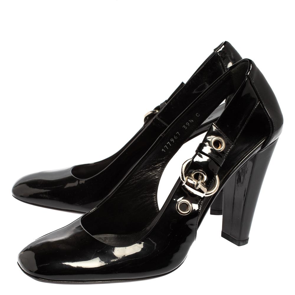 Women's Gucci Black Patent Leather Cut Out Buckle Pumps Size 39.5