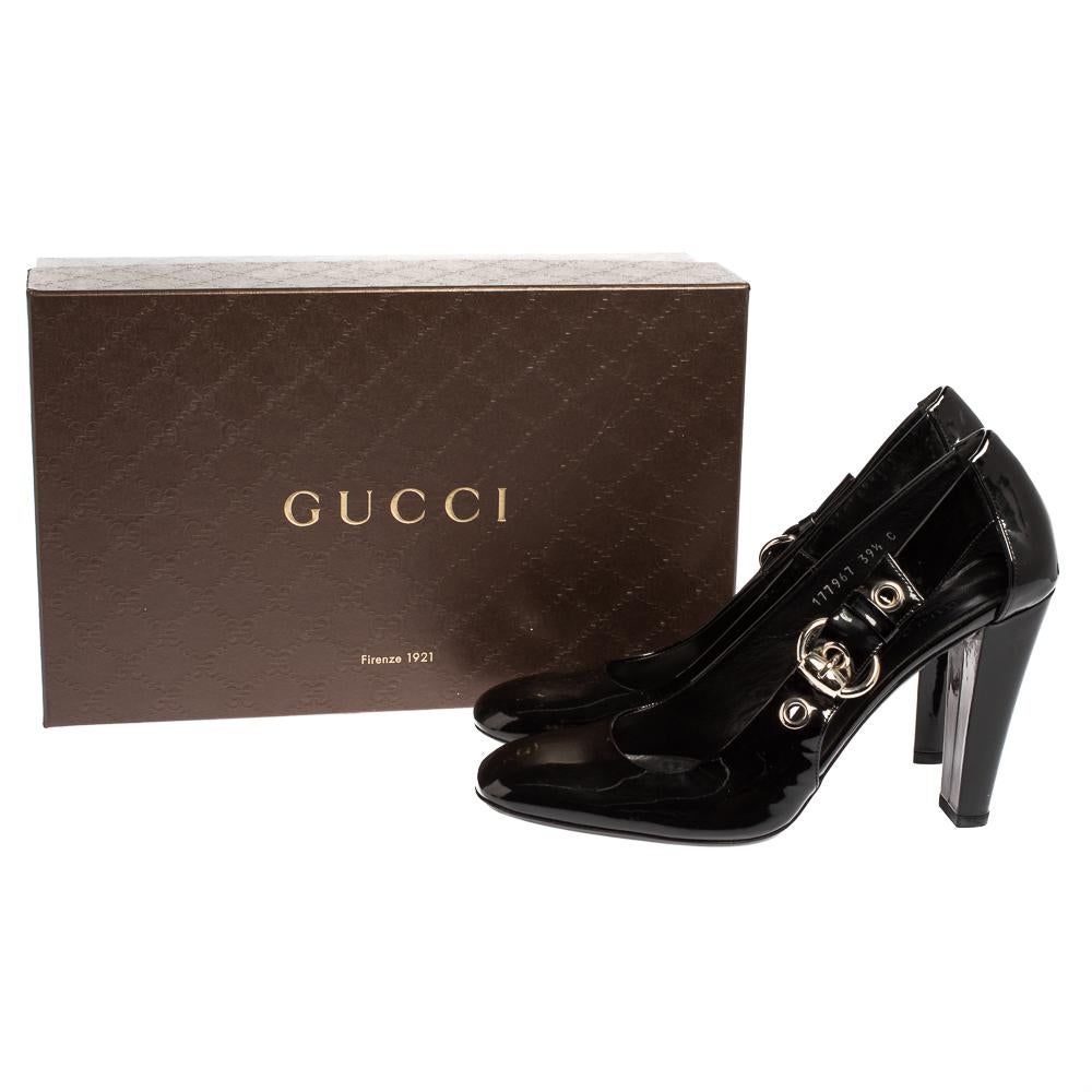 Gucci Black Patent Leather Cut Out Buckle Pumps Size 39.5 3