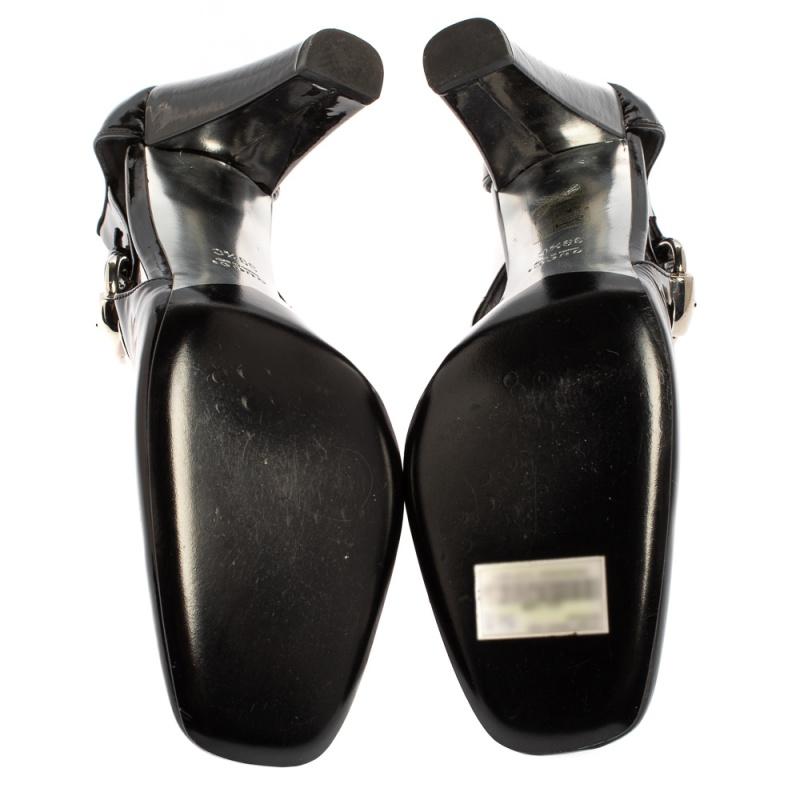 Gucci Black Patent Leather Cut Out Buckle Pumps Size 39.5 4