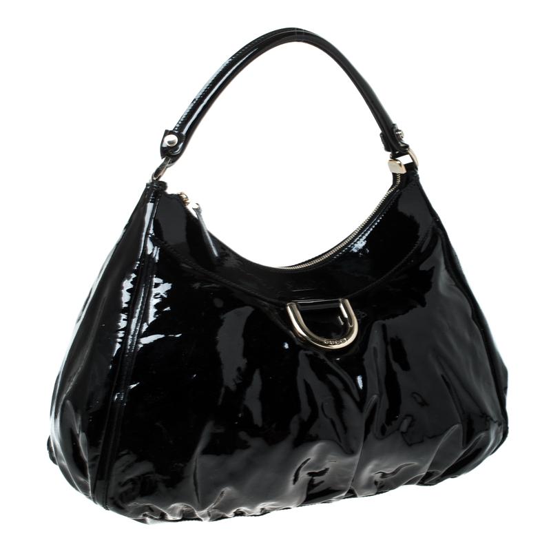 Women's Gucci Black Patent Leather D Ring Hobo