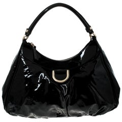 Gucci Black Patent Leather D Ring Hobo