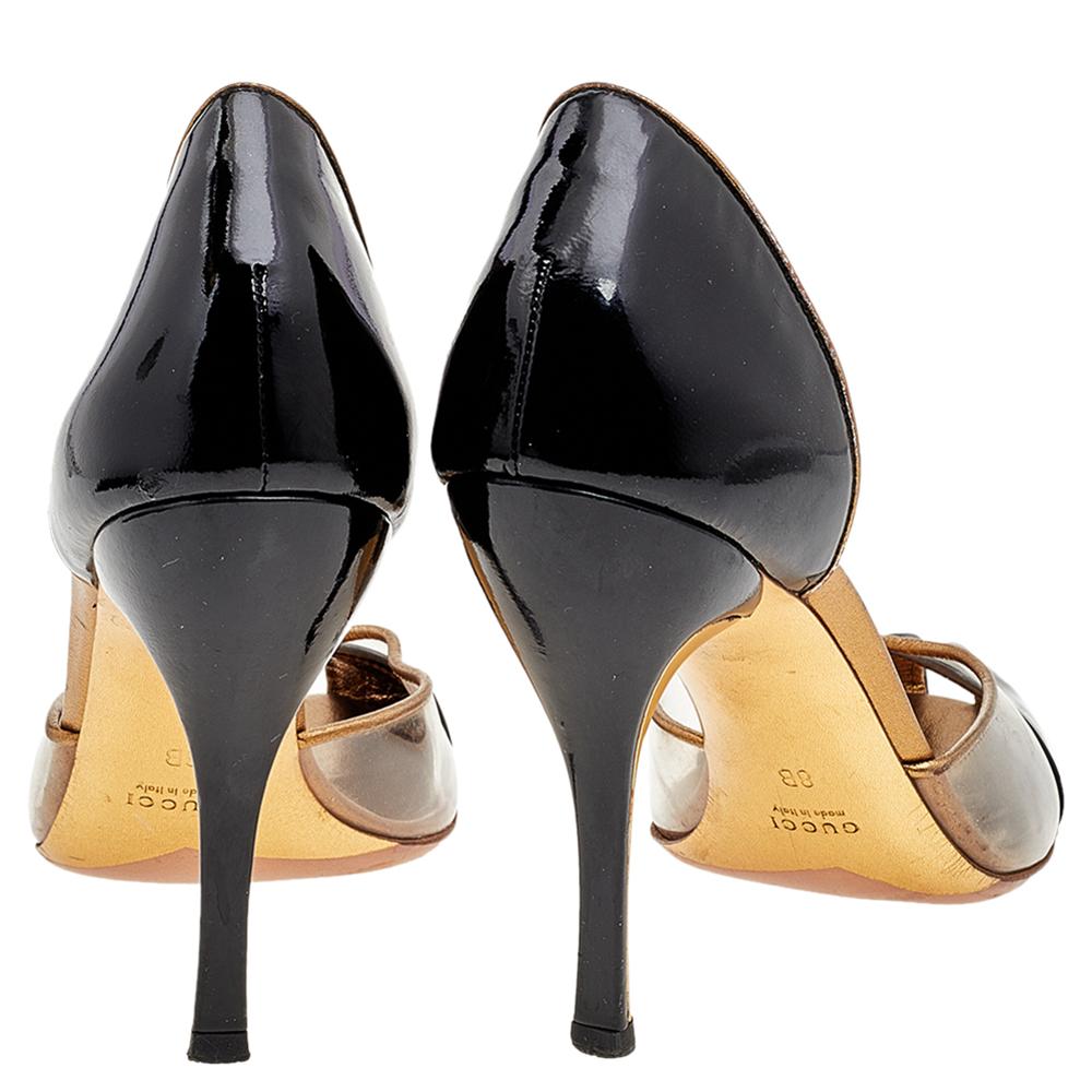 Brown Gucci Black Patent Leather D'orsay Pumps Size 38.5