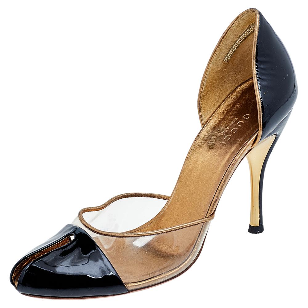Women's Gucci Black Patent Leather D'orsay Pumps Size 38.5