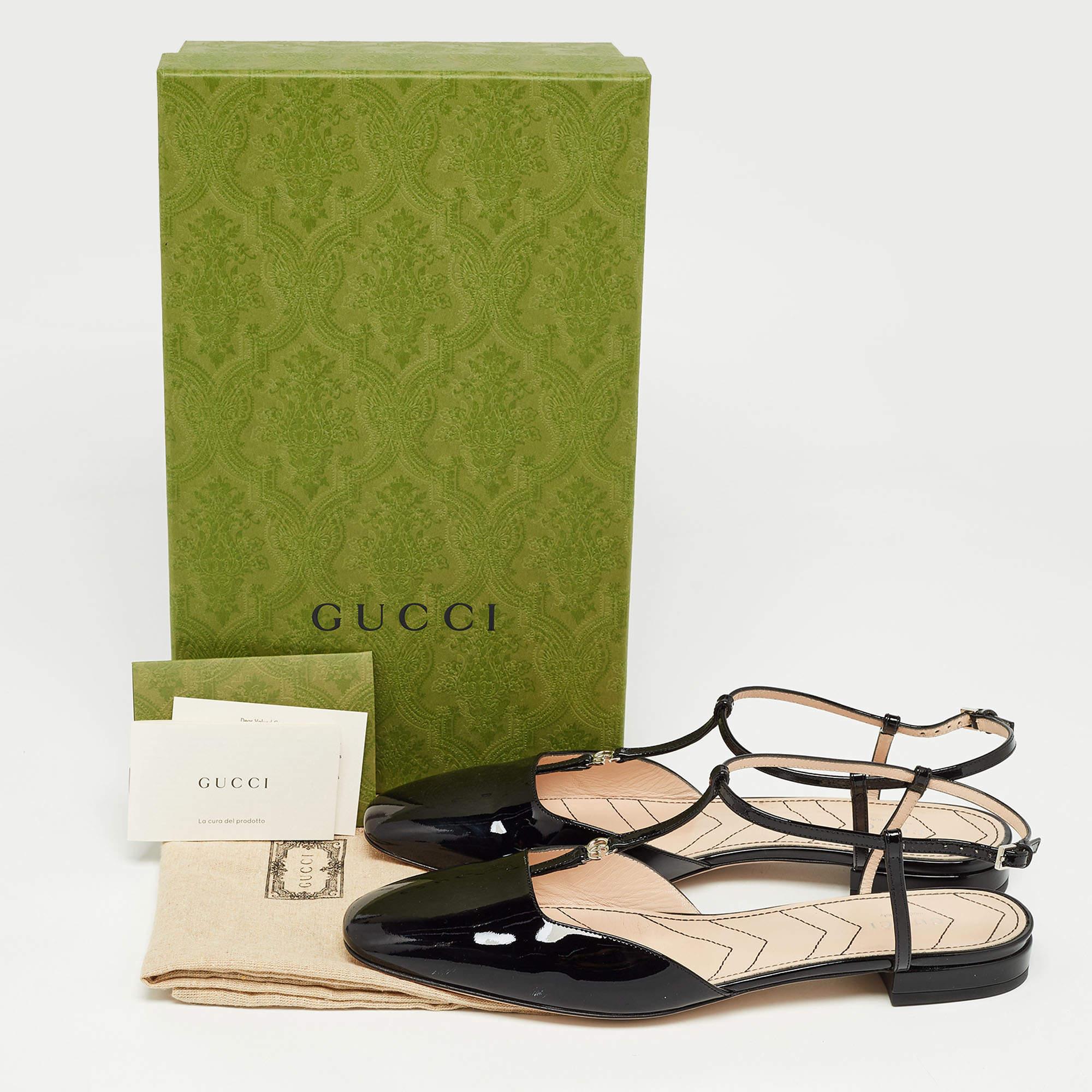 Gucci Black Patent Leather Double G Ballet Flats Size 41 For Sale 1
