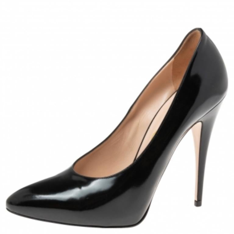 Gucci - Escarpins Elaisa en cuir verni noir avec nœud amovible en fausse perle - Taille 40 en vente 3